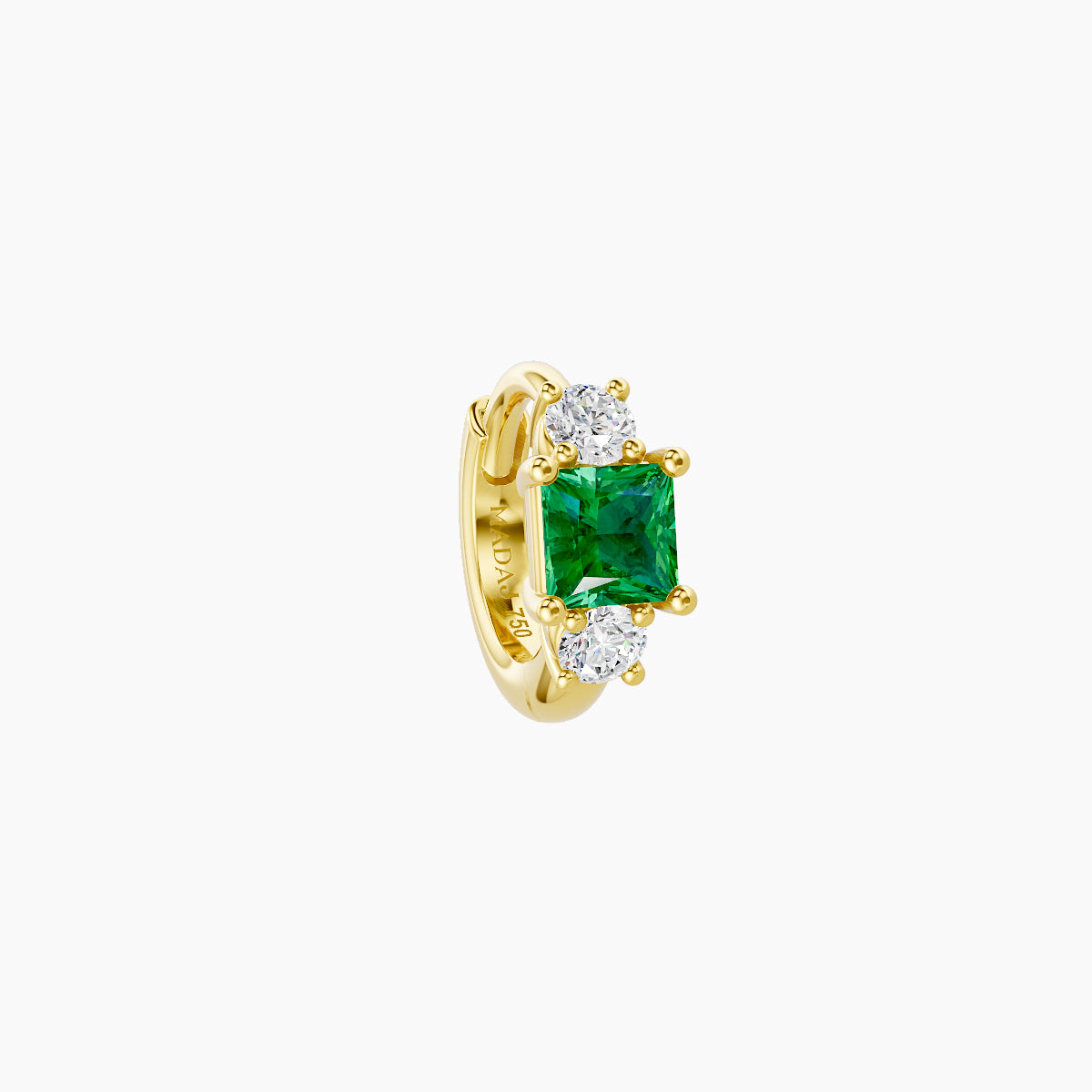 Grace | 18k Yellow Gold 5 mm Trilogy Princess Emerald & Diamond Hoop Piercing
