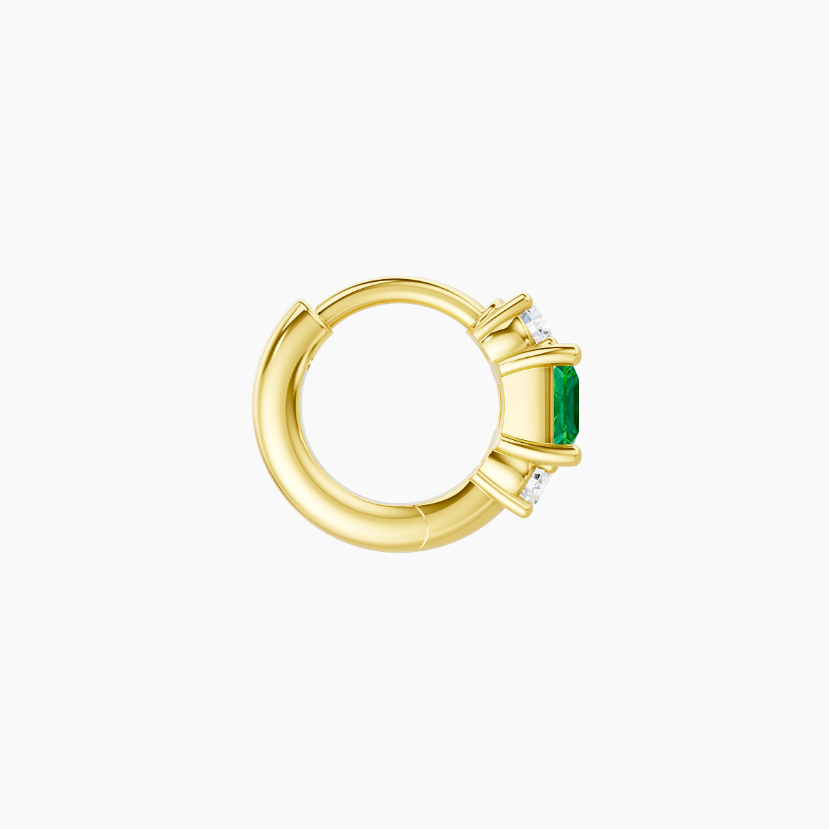 Grace | 18k Yellow Gold 5 mm Trilogy Princess Emerald & Diamond Hoop Piercing