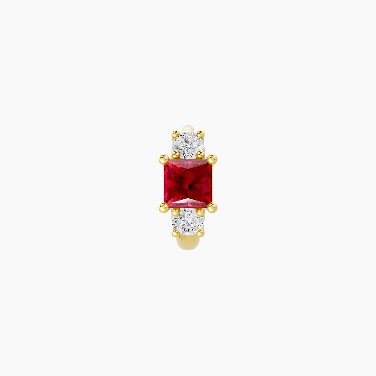 Grace | 18k Yellow Gold 5 mm Trilogy Princess Ruby & Diamond Hoop Piercing