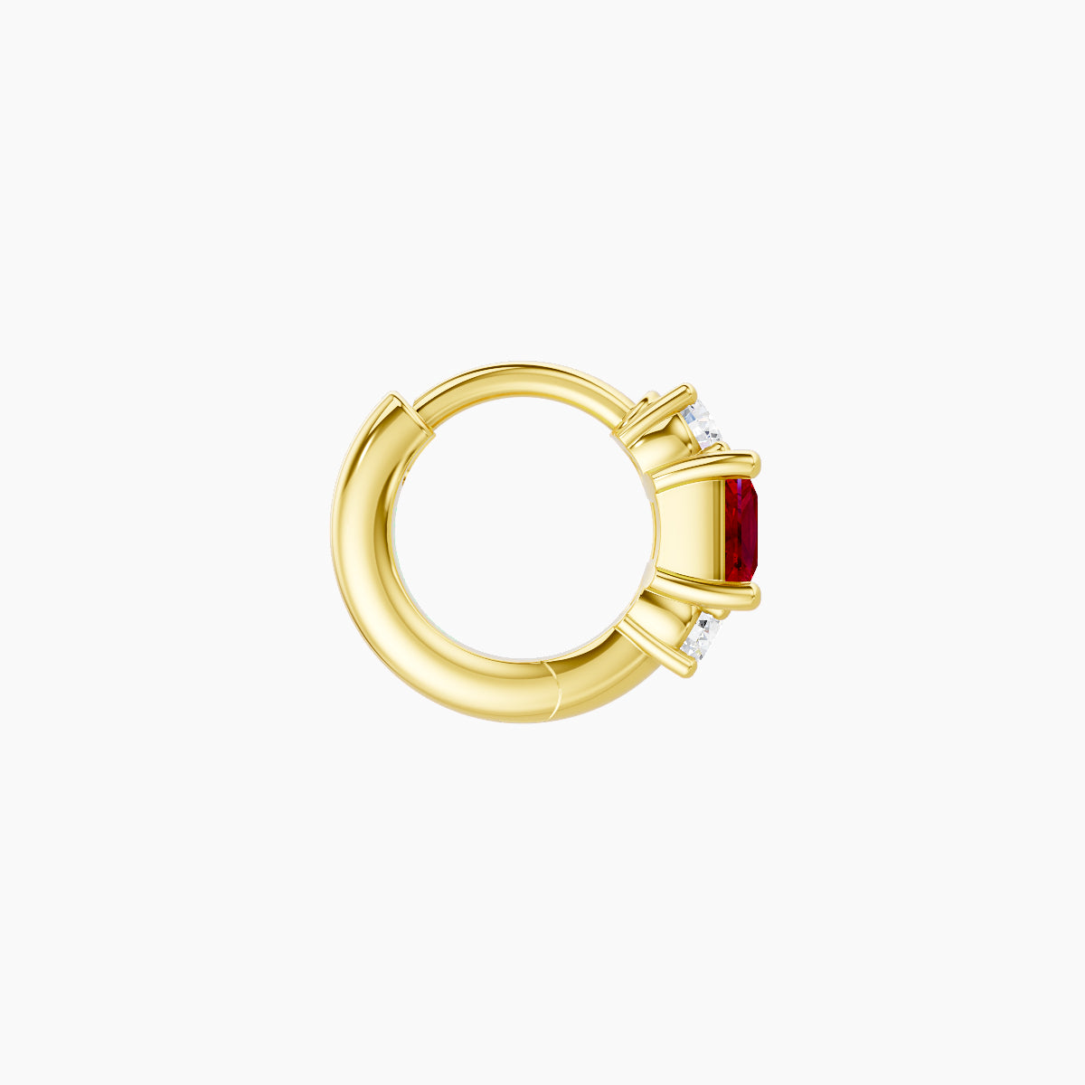 Grace | 18k Yellow Gold 5 mm Trilogy Princess Ruby & Diamond Hoop Piercing