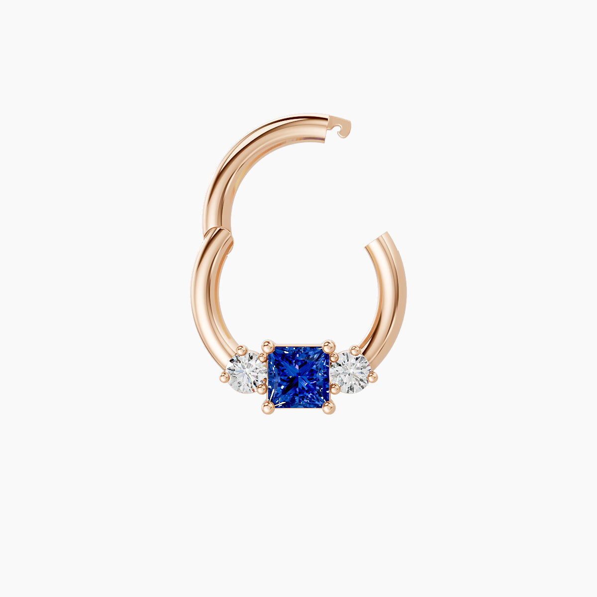 Grace | 18k Rose Gold 6.5 mm Trilogy Princess Sapphire & Diamond Daith Piercing
