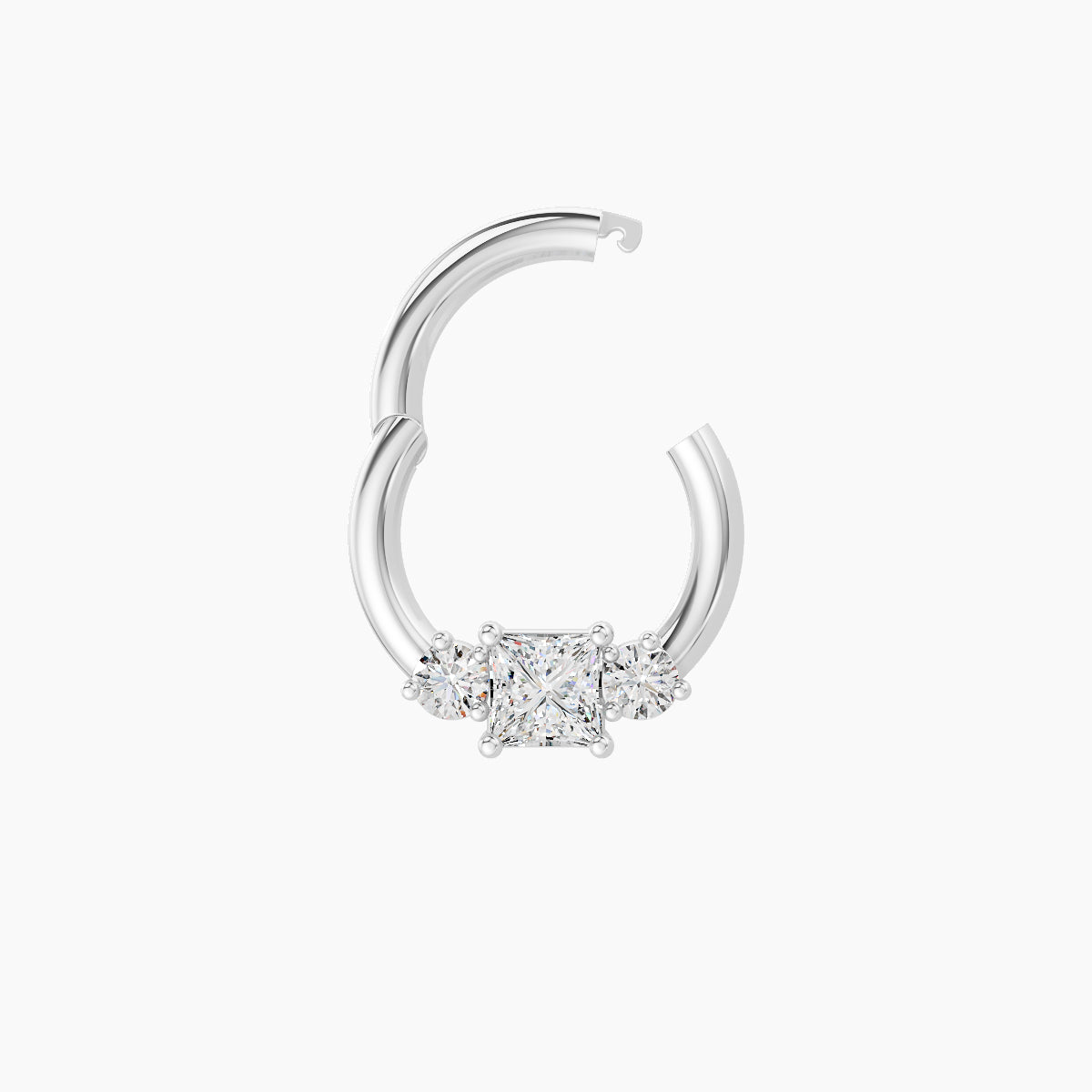 Grace | 18k White Gold 6.5 mm Trilogy Princess Diamond Daith Piercing