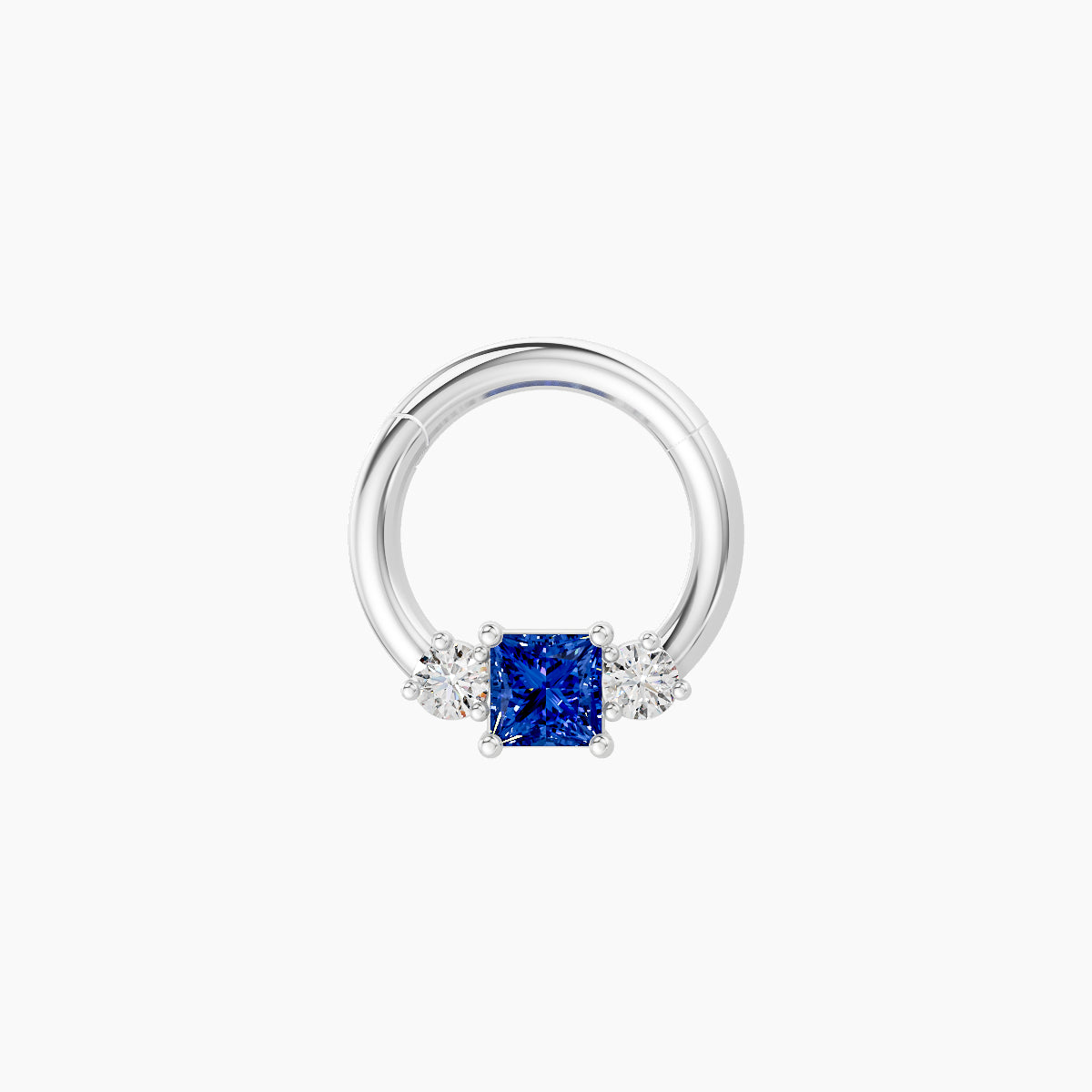 Grace | 18k White Gold 6.5 mm Trilogy Princess Sapphire & Diamond Daith Piercing