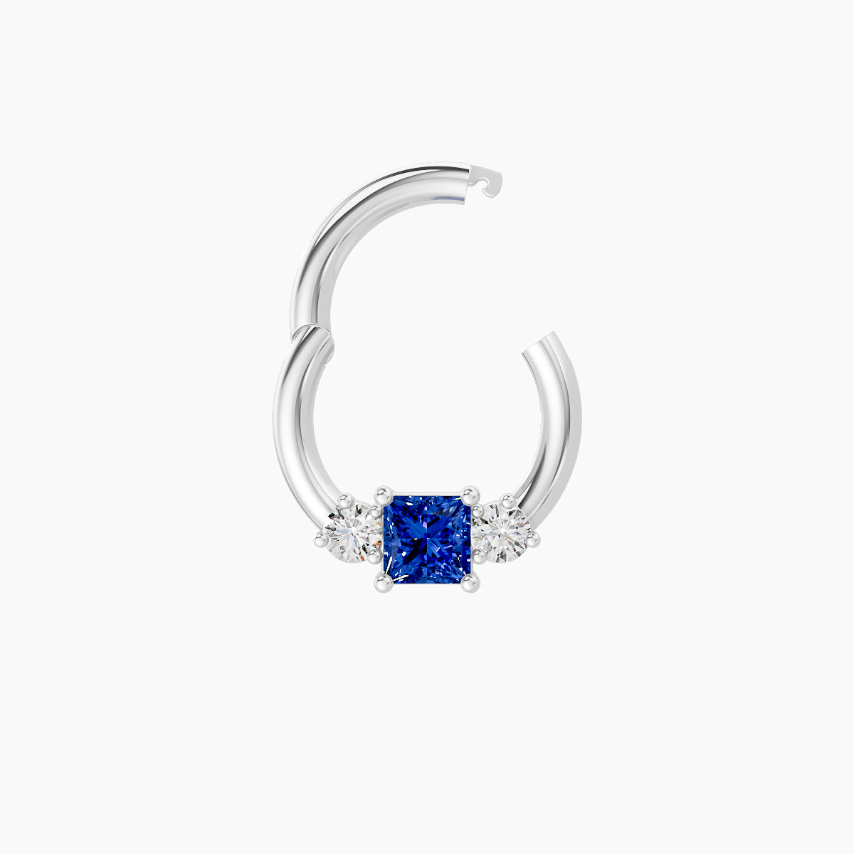 Grace | 18k White Gold 6.5 mm Trilogy Princess Sapphire & Diamond Daith Piercing