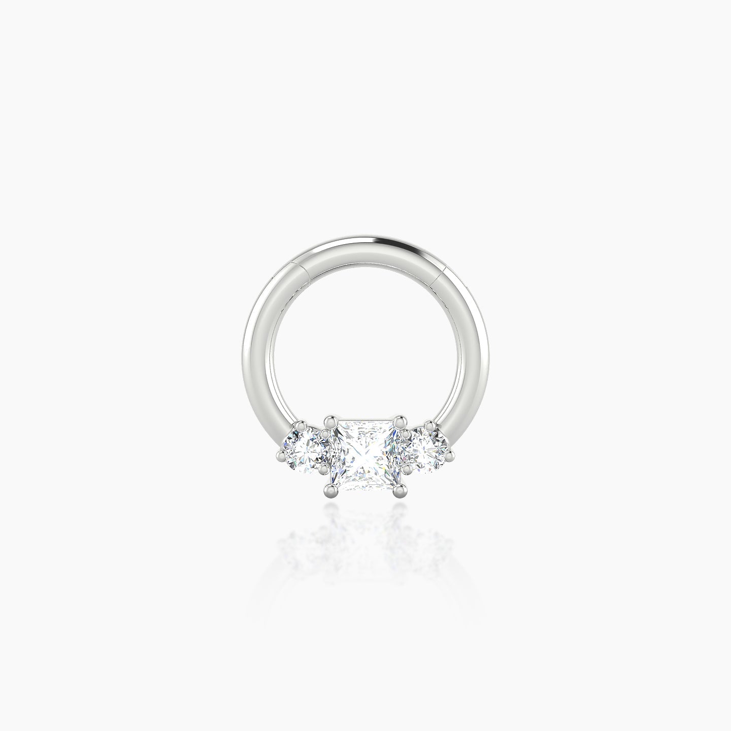 Grace | 18k White Gold 6.5 mm Trilogy Princess Diamond Daith Piercing