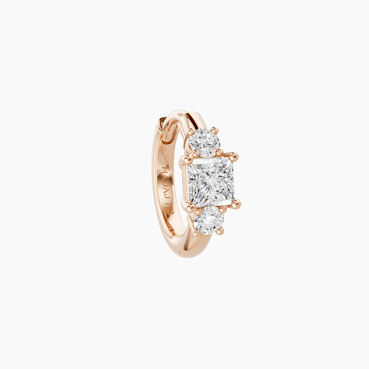 Grace | 18k Rose Gold 6.5 mm Trilogy Princess Diamond Hoop Piercing