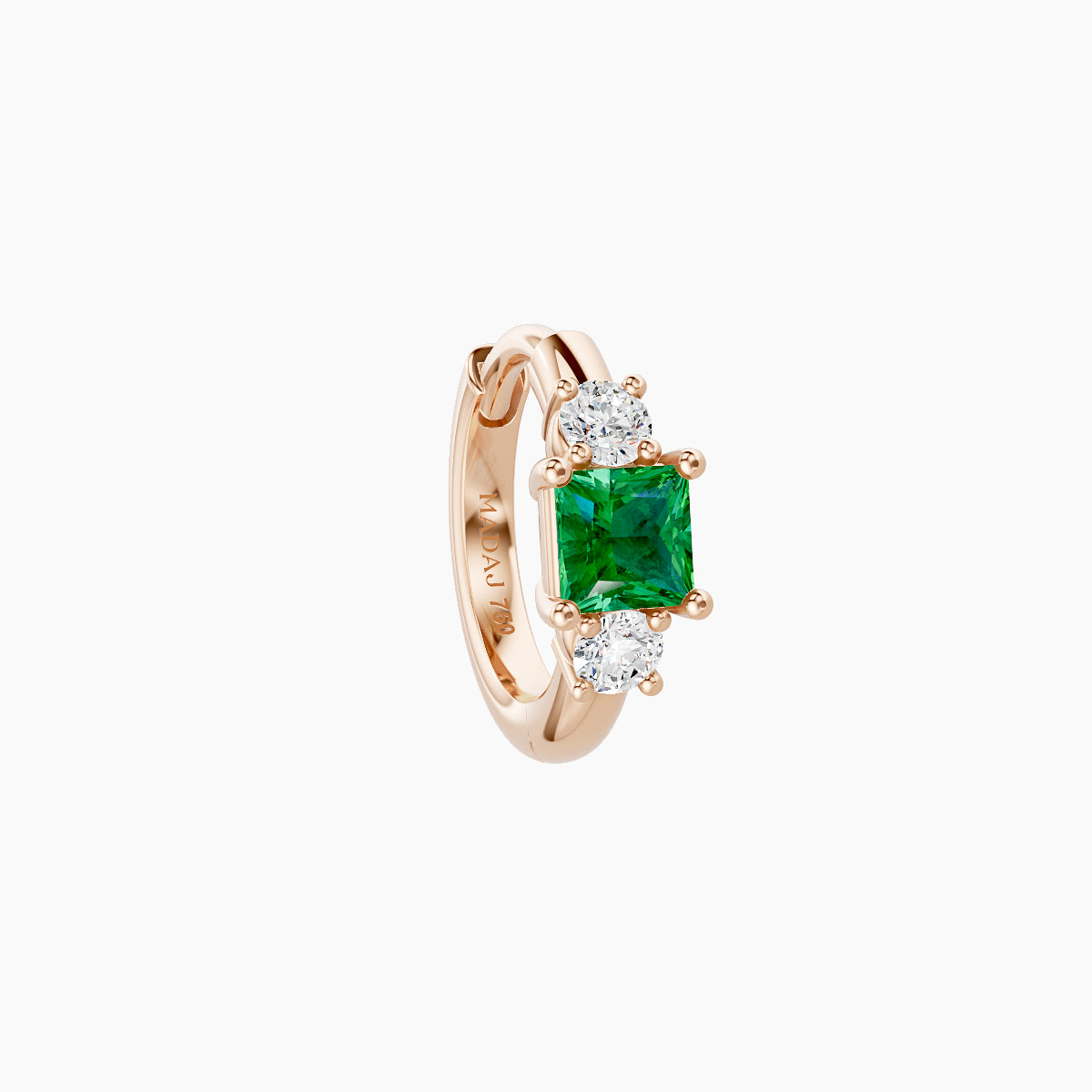 Grace | 18k Rose Gold 6.5 mm Trilogy Princess Emerald & Diamond Hoop Piercing