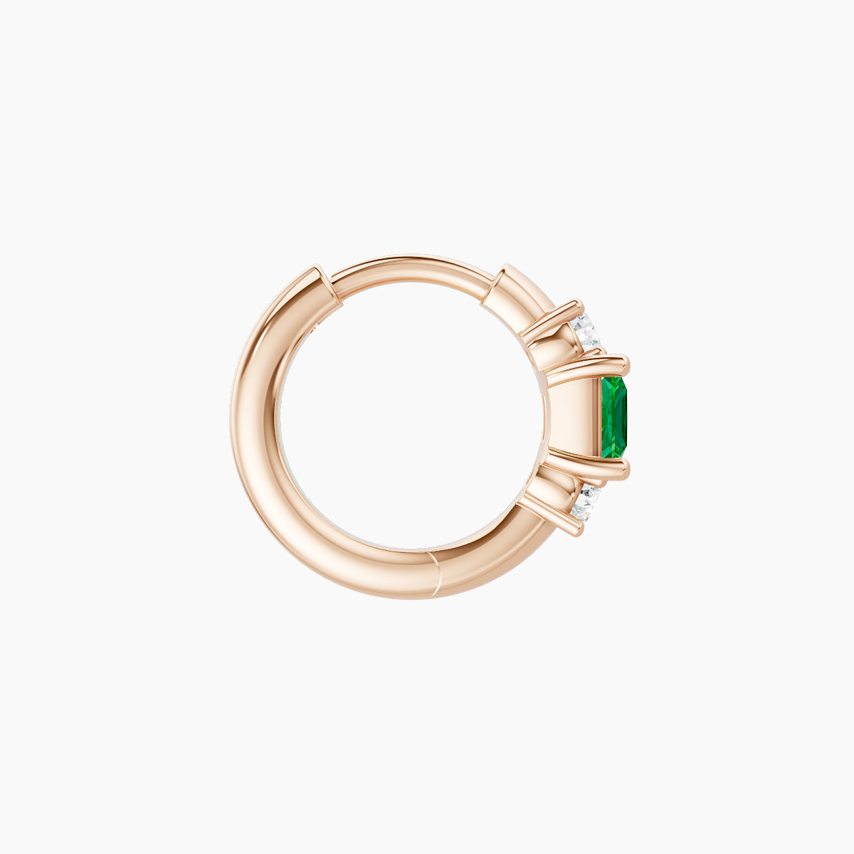 Grace | 18k Rose Gold 6.5 mm Trilogy Princess Emerald & Diamond Hoop Piercing
