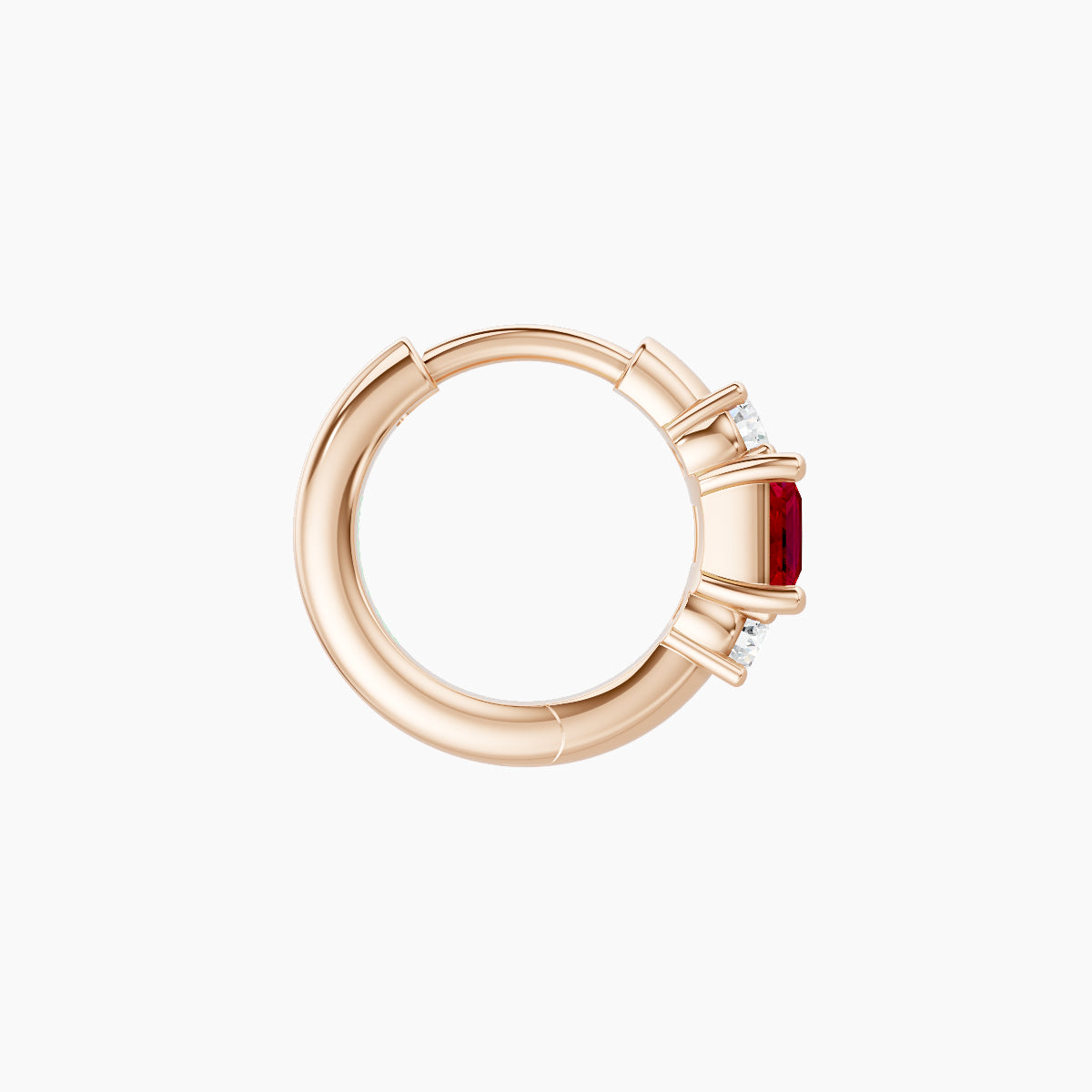 Grace | 18k Rose Gold 6.5 mm Trilogy Princess Ruby & Diamond Hoop Piercing