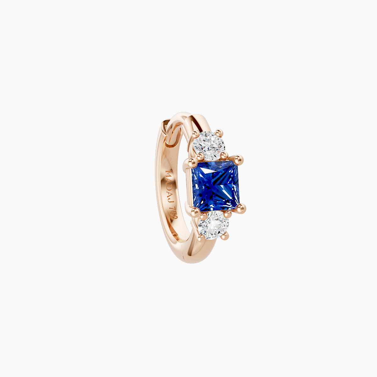 Grace | 18k Rose Gold 6.5 mm Trilogy Princess Sapphire & Diamond Hoop Piercing