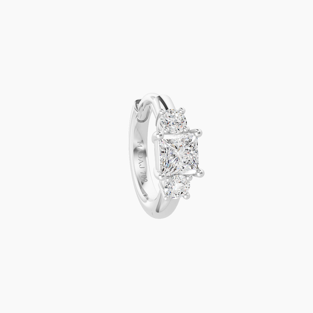 Grace | 18k White Gold 6.5 mm Trilogy Princess Diamond Hoop Piercing