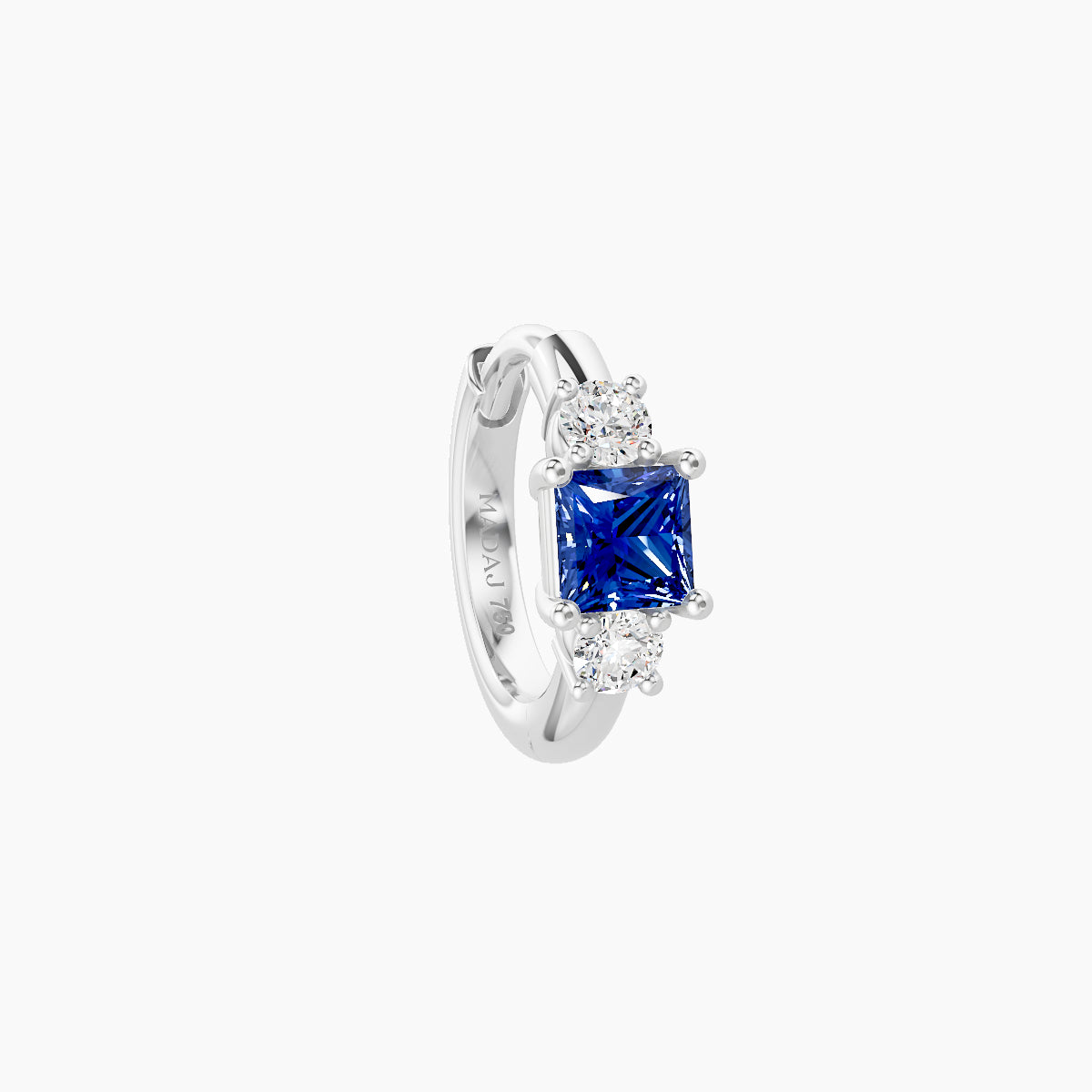Grace | 18k White Gold 6.5 mm Trilogy Princess Sapphire & Diamond Hoop Piercing