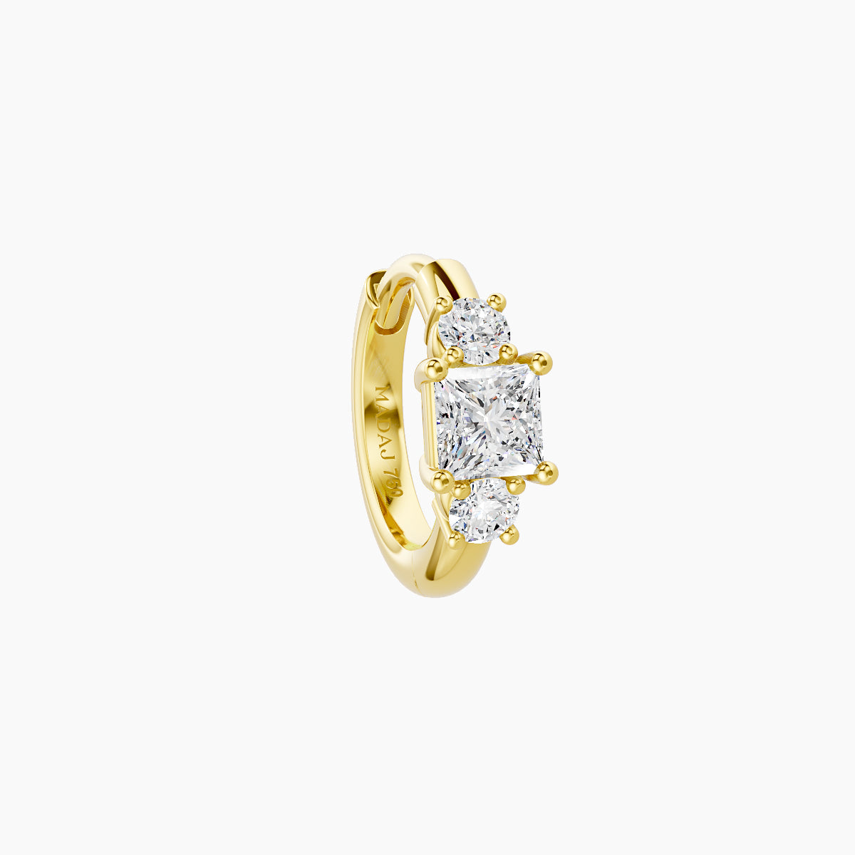 Grace | 18k Yellow Gold 6.5 mm Trilogy Princess Diamond Hoop Piercing
