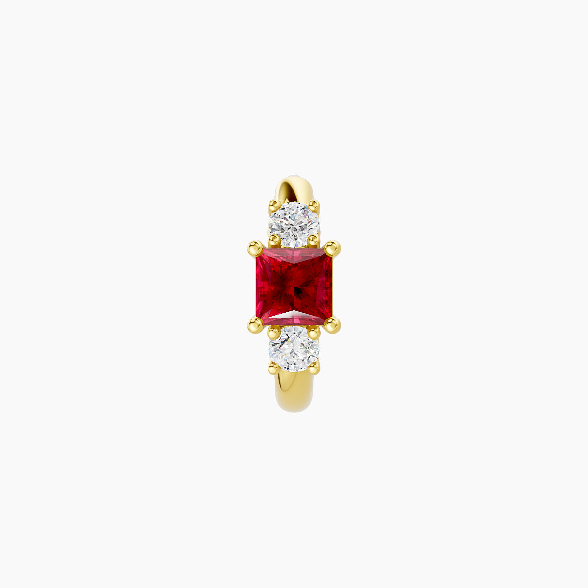 Grace | 18k Yellow Gold 6.5 mm Trilogy Princess Ruby & Diamond Hoop Piercing