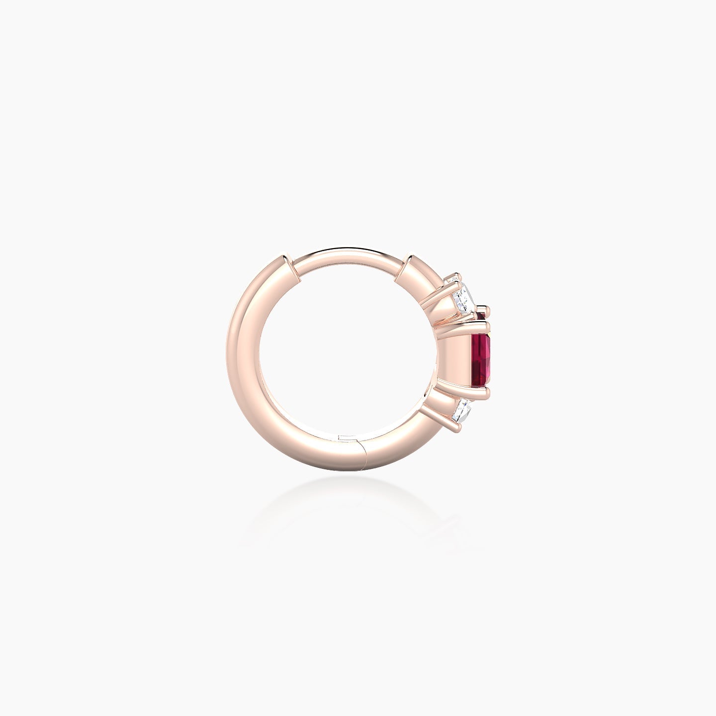 Grace | 18k Rose Gold 6.5 mm Trilogy Princess Ruby & Diamond Hoop Piercing