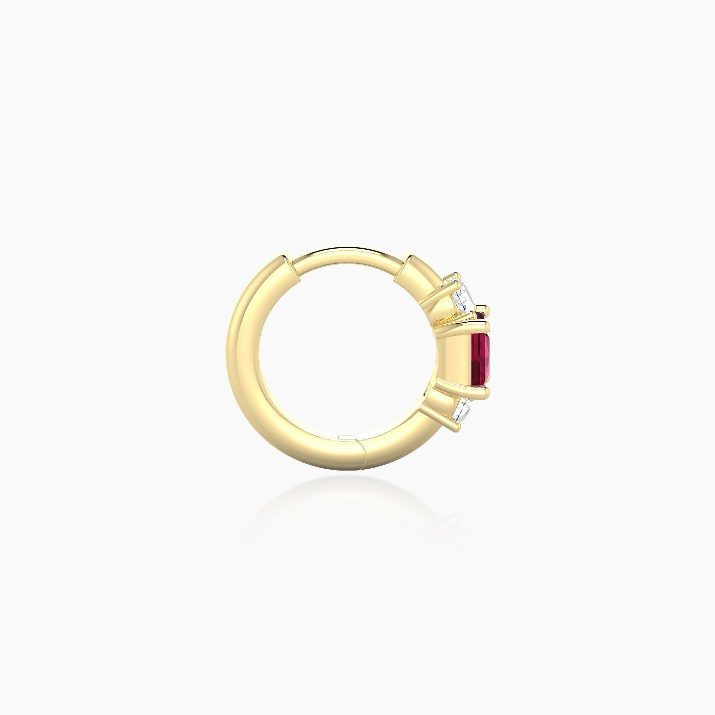 Grace | 18k Yellow Gold 6.5 mm Trilogy Princess Ruby & Diamond Hoop Piercing