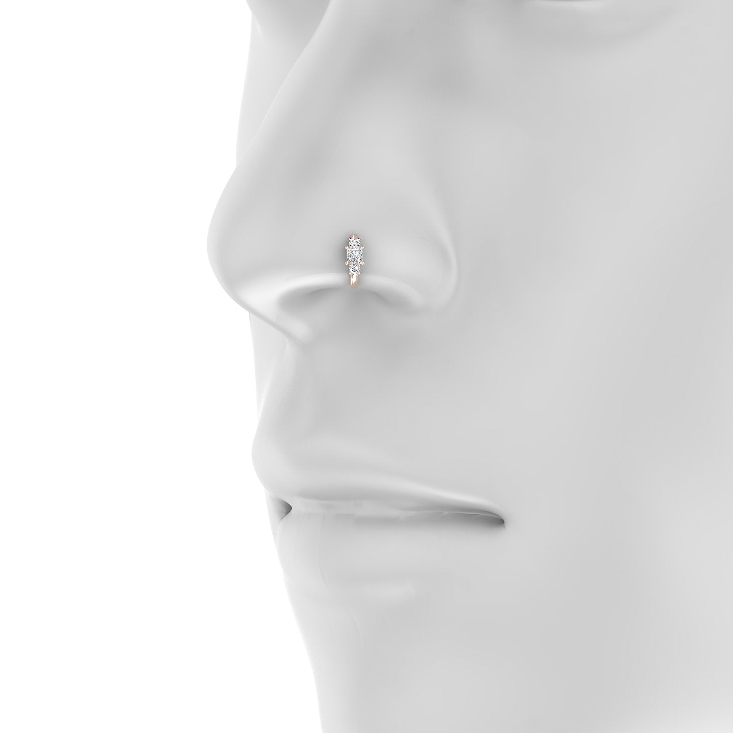 Grace | 18k Rose Gold 6.5 mm Trilogy Princess Diamond Nose Ring Piercing