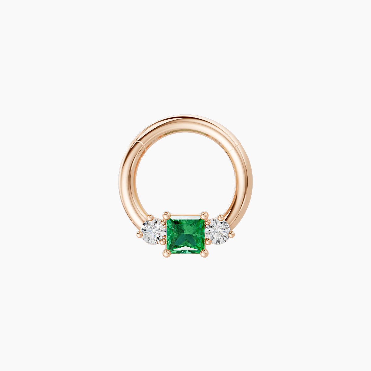 Grace | 18k Rose Gold 6.5 mm Trilogy Princess Emerald & Diamond Septum Piercing
