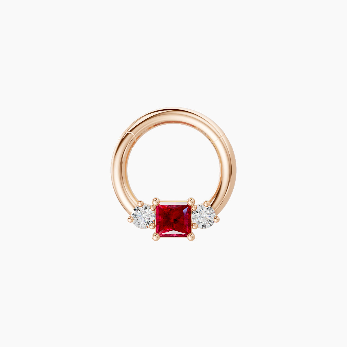 Grace | 18k Rose Gold 6.5 mm Trilogy Princess Ruby & Diamond Septum Piercing