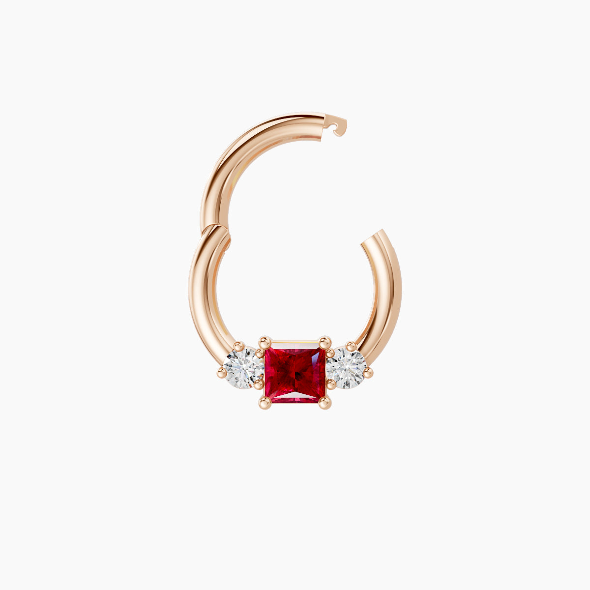 Grace | 18k Rose Gold 6.5 mm Trilogy Princess Ruby & Diamond Septum Piercing