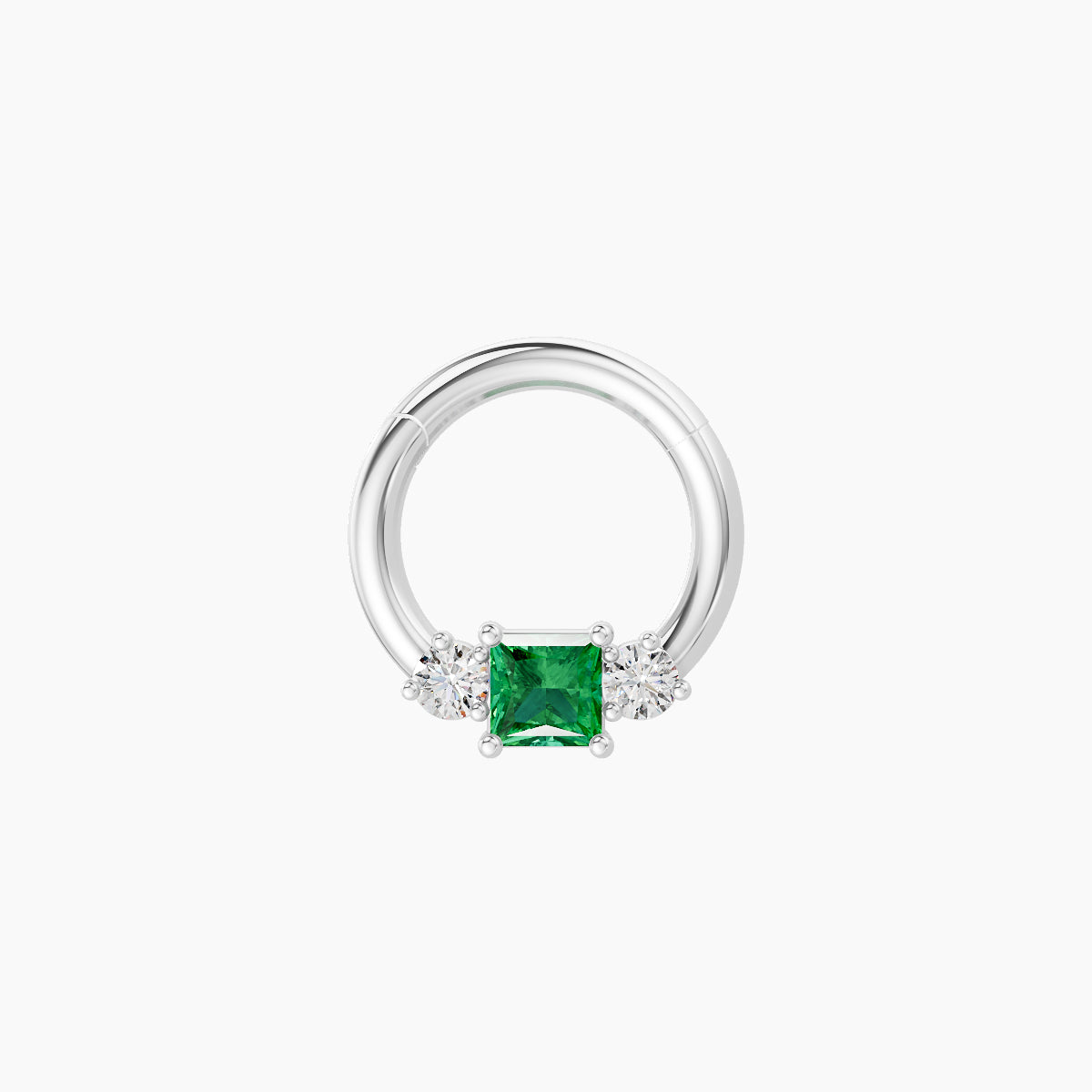 Grace | 18k White Gold 6.5 mm Trilogy Princess Emerald & Diamond Septum Piercing