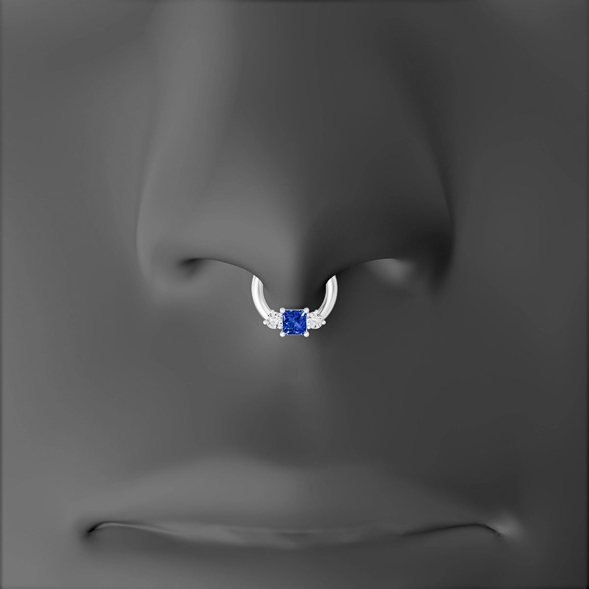 Grace | 18k White Gold 6.5 mm Trilogy Princess Sapphire & Diamond Septum Piercing