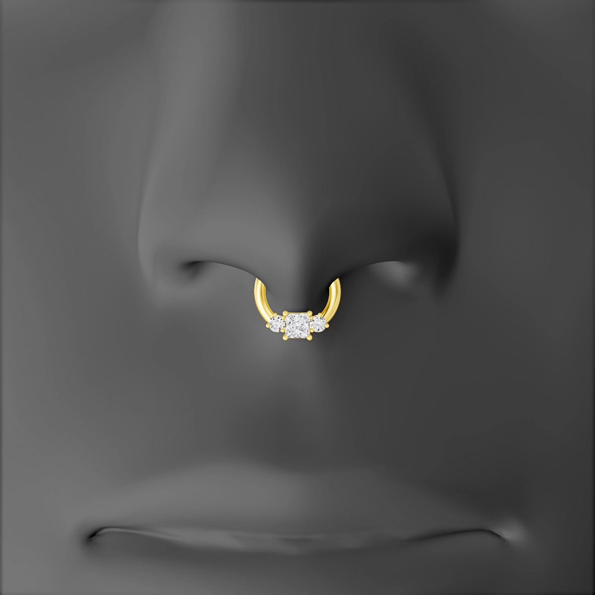 Grace | 18k Yellow Gold 6.5 mm Trilogy Princess Diamond Septum Piercing