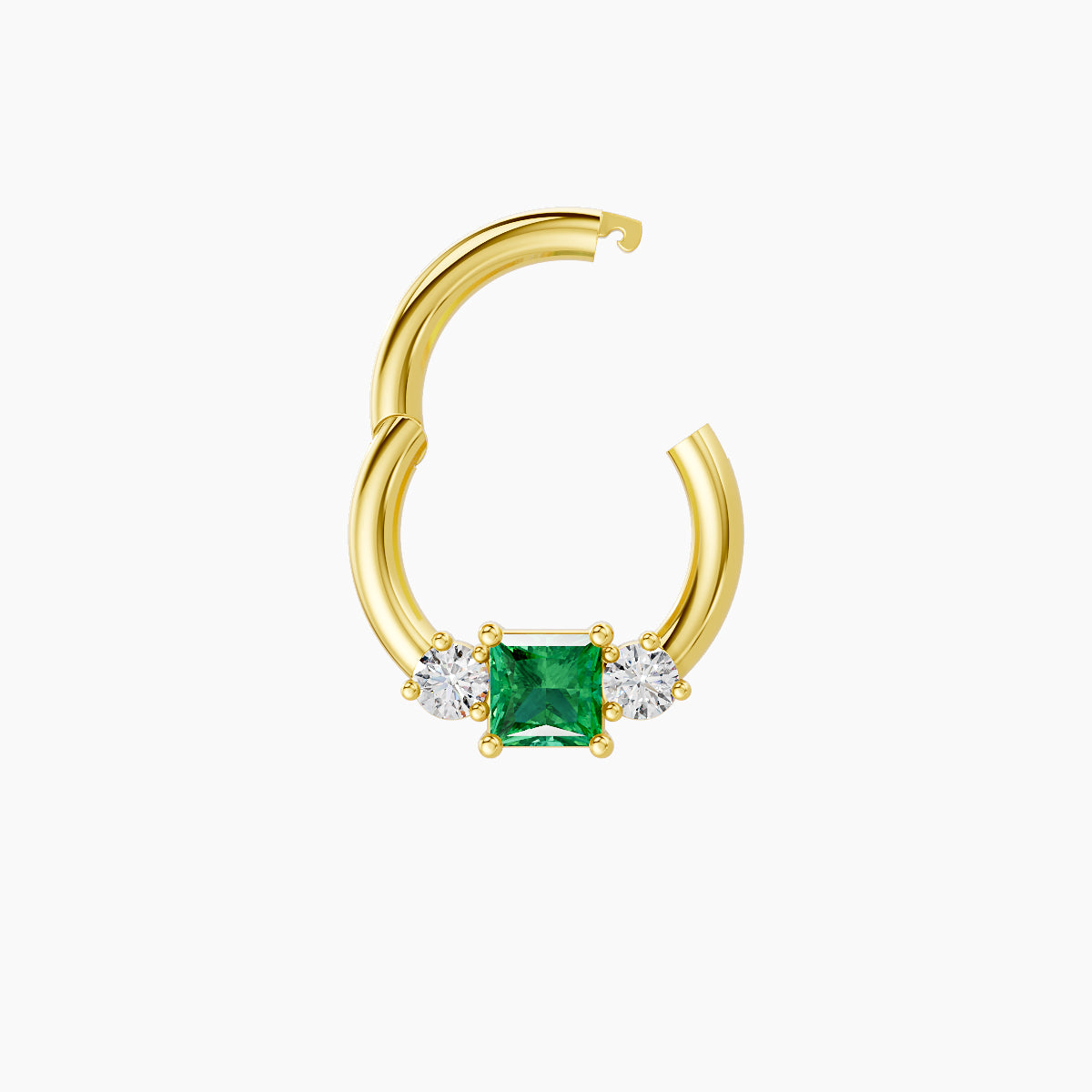 Grace | 18k Yellow Gold 6.5 mm Trilogy Princess Emerald & Diamond Septum Piercing