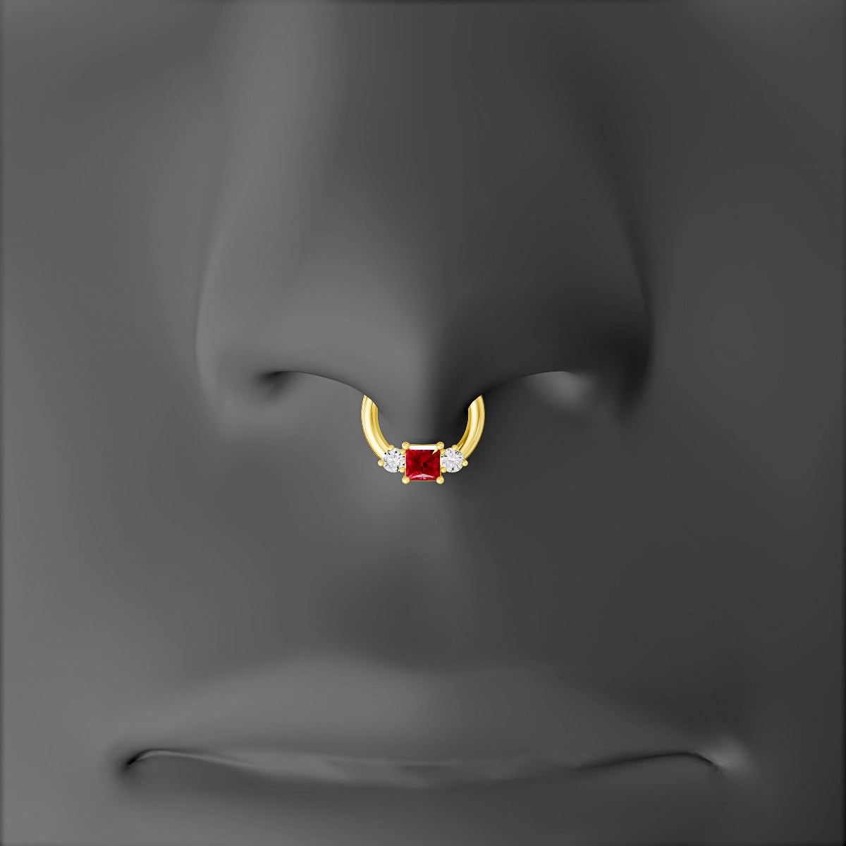 Grace | 18k Yellow Gold 6.5 mm Trilogy Princess Ruby & Diamond Septum Piercing