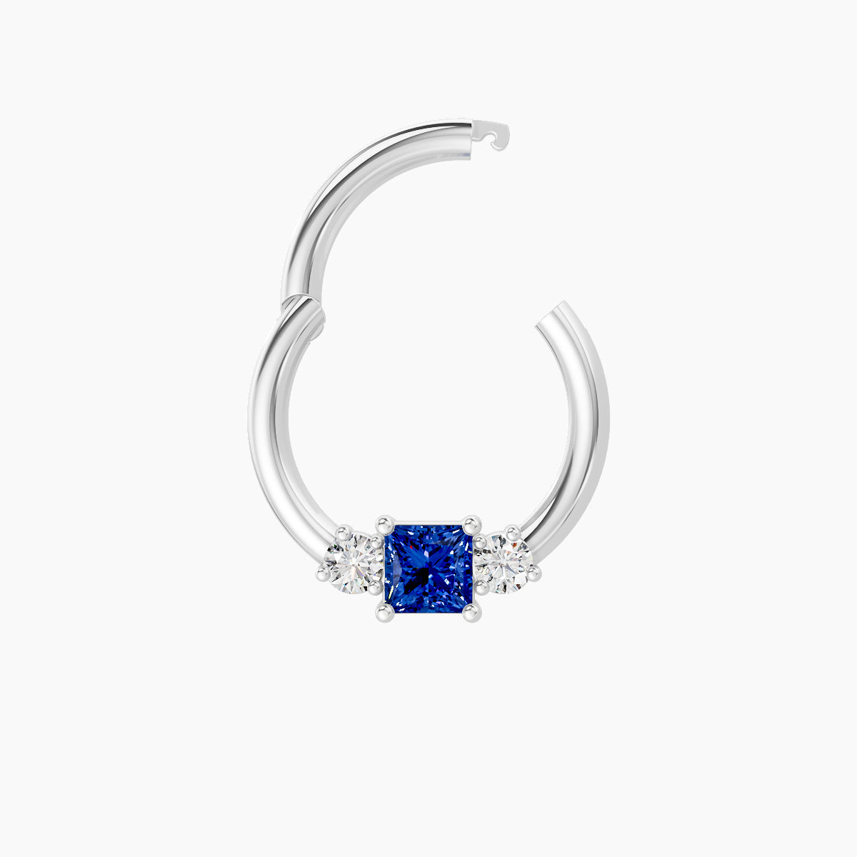 Grace | 18k White Gold 8 mm Trilogy Princess Sapphire & Diamond Daith Piercing