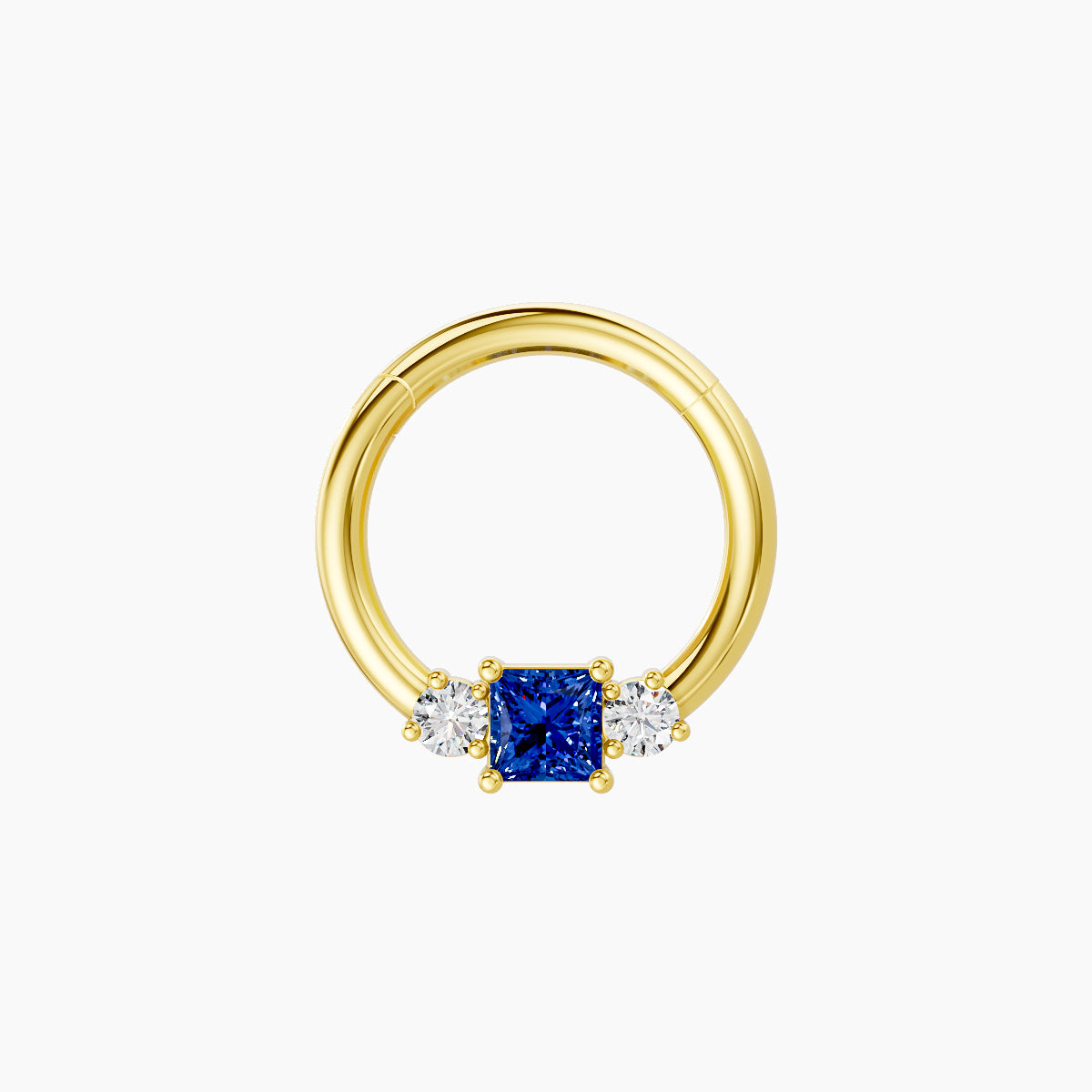 Grace | 18k Yellow Gold 8 mm Trilogy Princess Sapphire & Diamond Daith Piercing