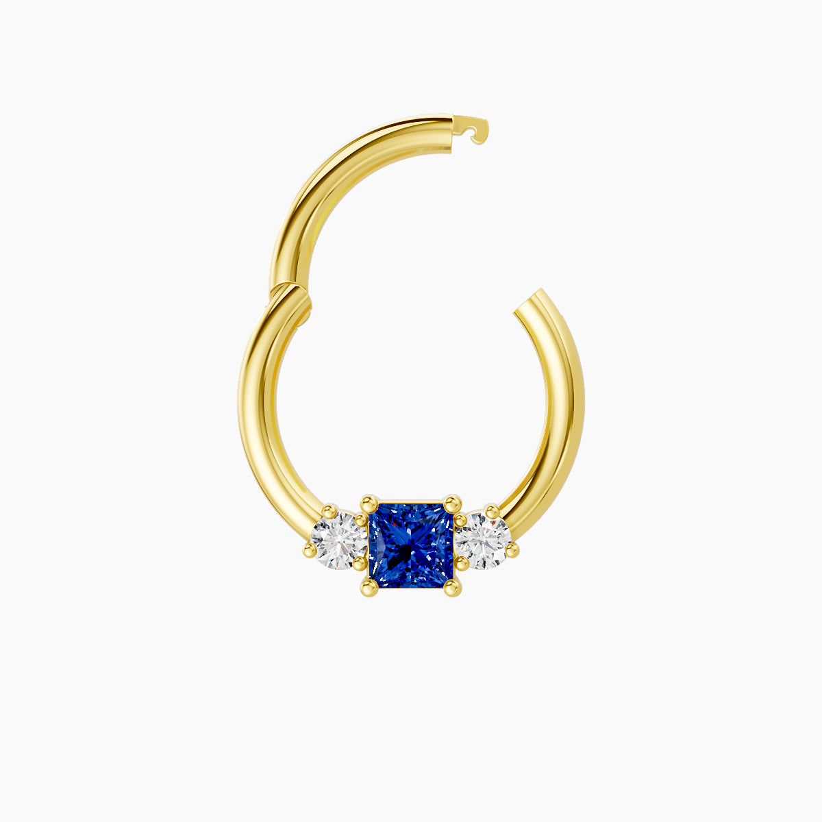 Grace | 18k Yellow Gold 8 mm Trilogy Princess Sapphire & Diamond Daith Piercing