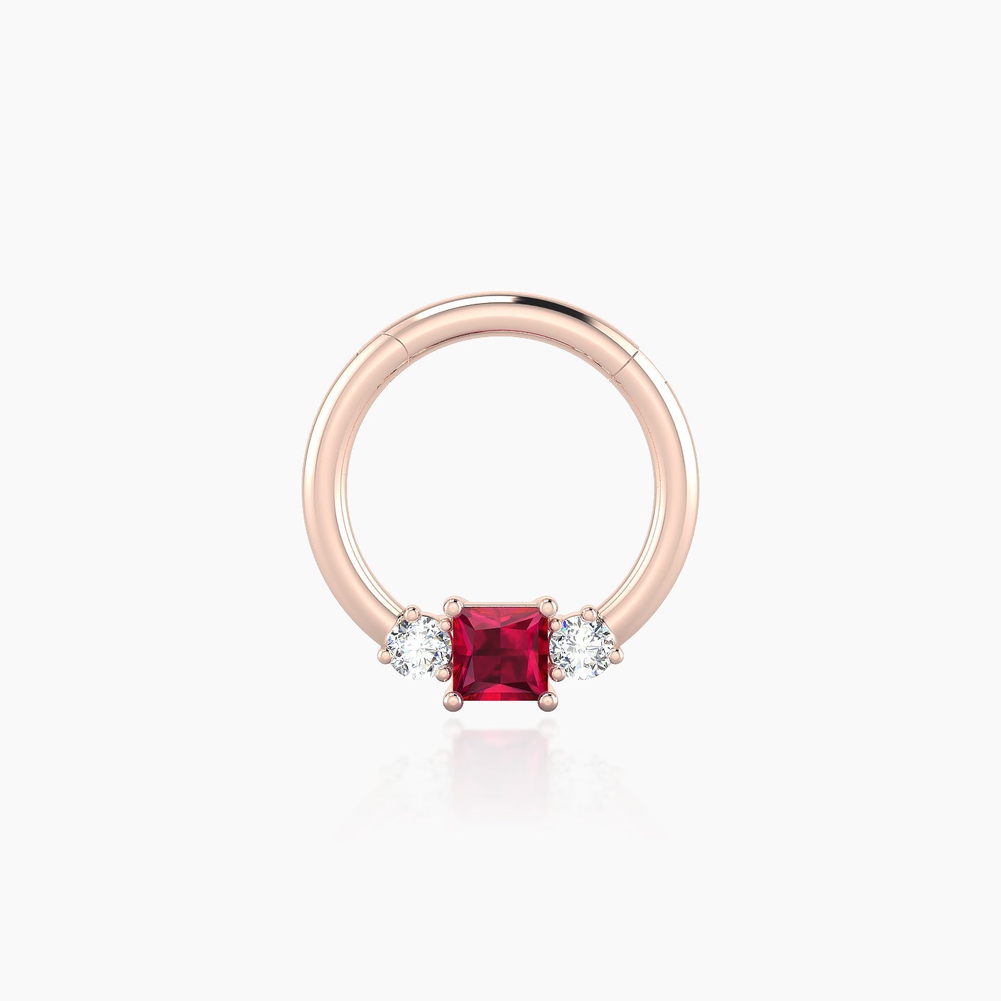 Grace | 18k Rose Gold 8 mm Trilogy Princess Ruby & Diamond Daith Piercing