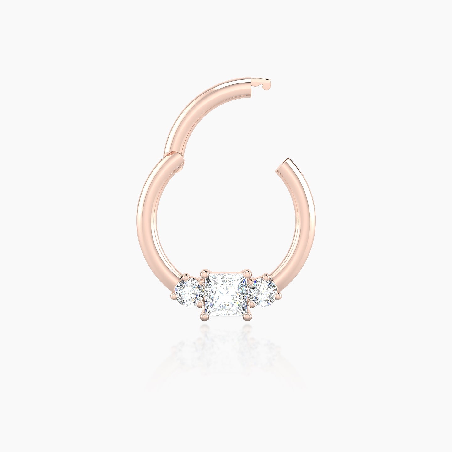 Grace | 18k Rose Gold 8 mm Trilogy Princess Diamond Daith Piercing