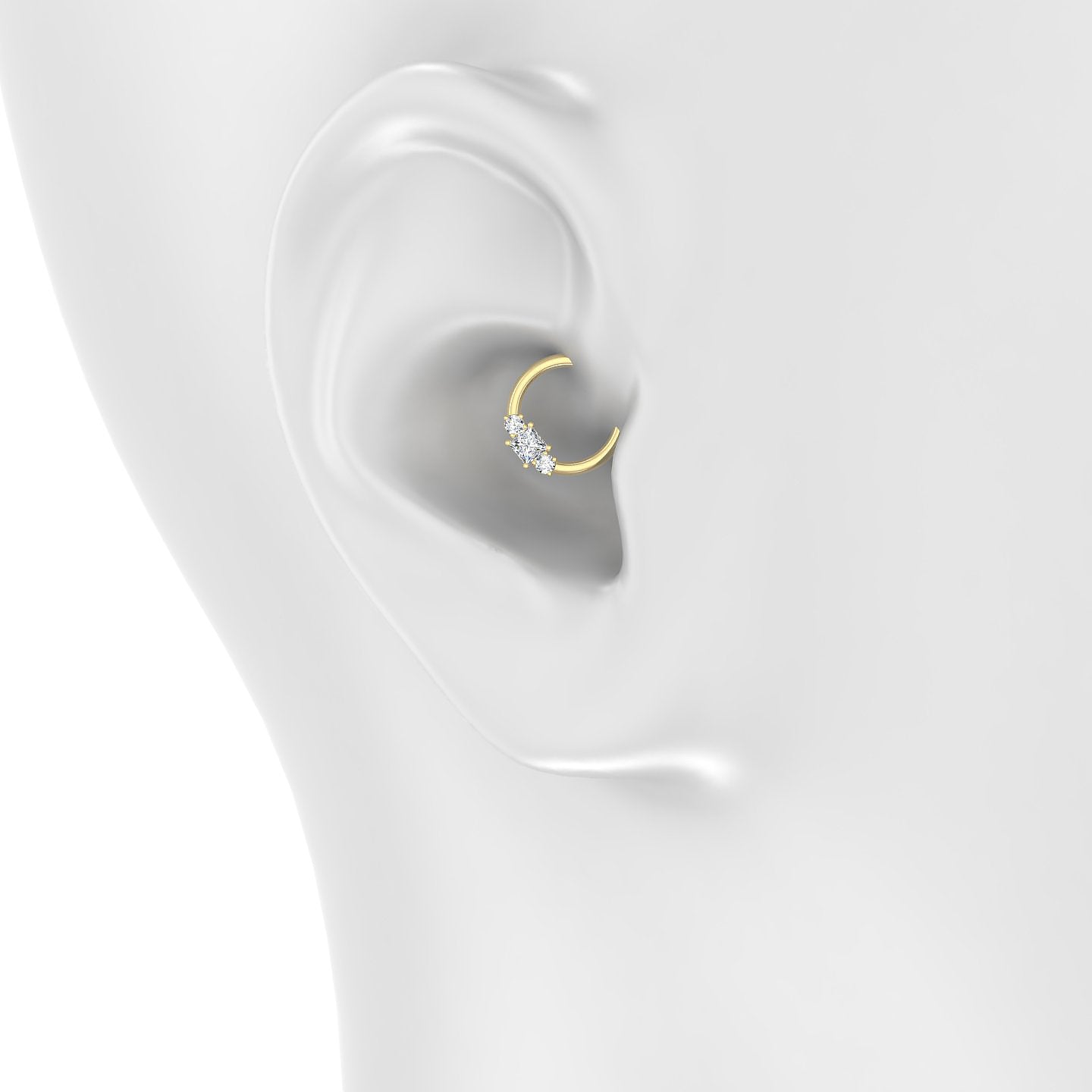 Grace | 18k Yellow Gold 8 mm Trilogy Princess Diamond Daith Piercing