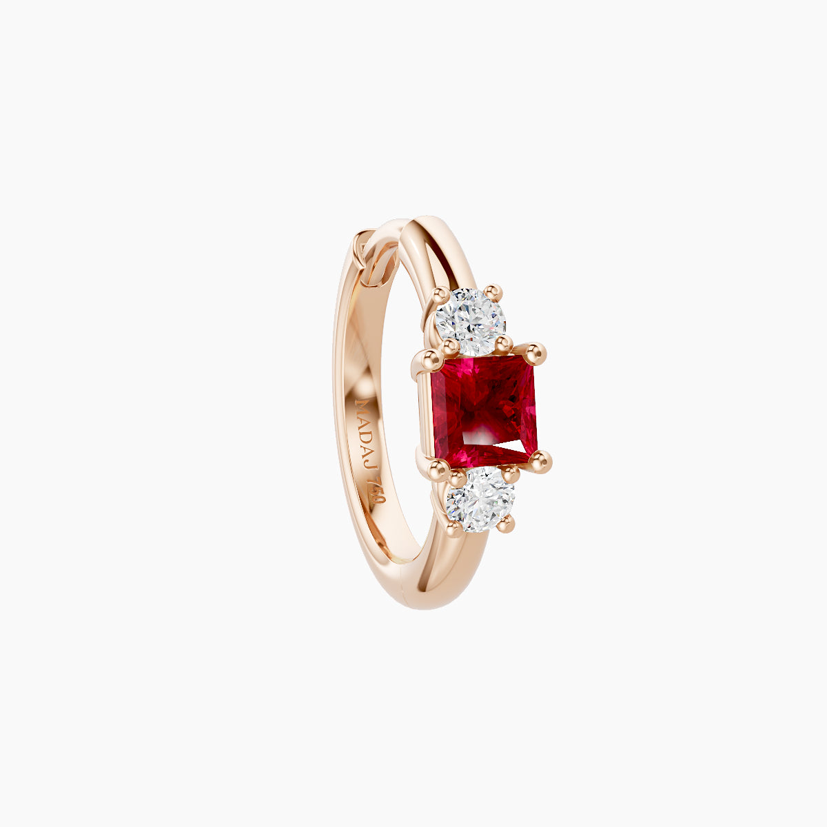 Grace | 18k Rose Gold 8 mm Trilogy Princess Ruby & Diamond Hoop Piercing