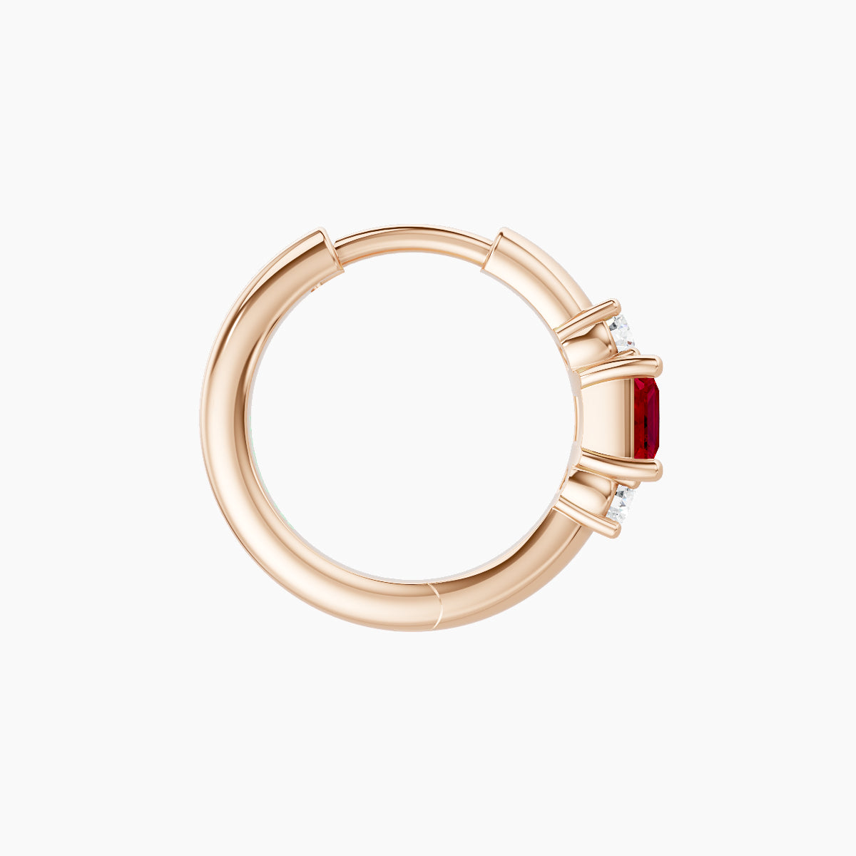 Grace | 18k Rose Gold 8 mm Trilogy Princess Ruby & Diamond Hoop Piercing