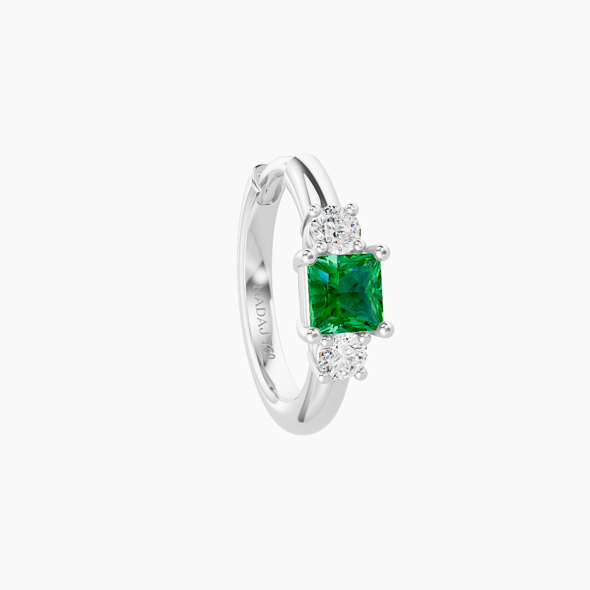Grace | 18k White Gold 8 mm Trilogy Princess Emerald & Diamond Hoop Piercing