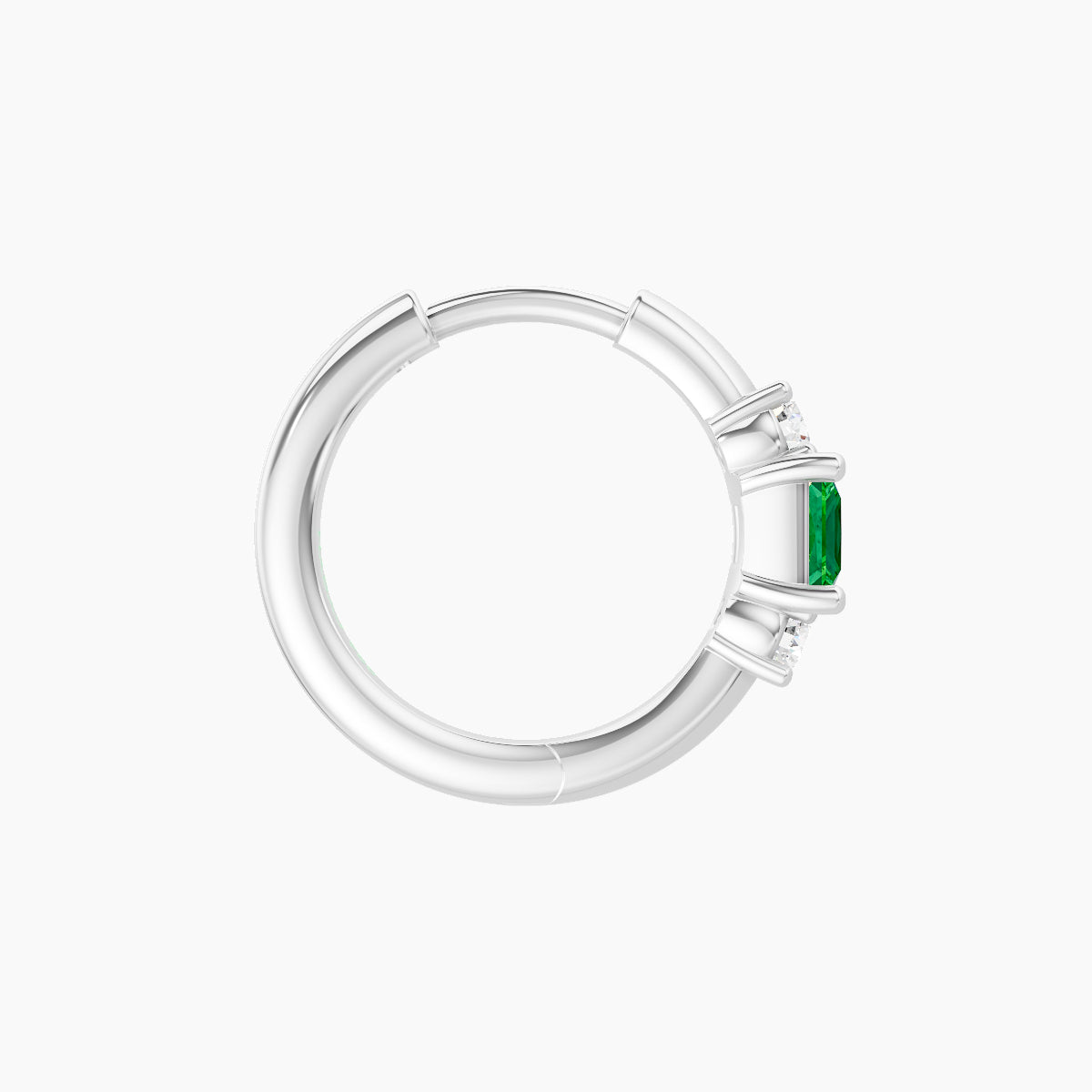 Grace | 18k White Gold 8 mm Trilogy Princess Emerald & Diamond Hoop Piercing
