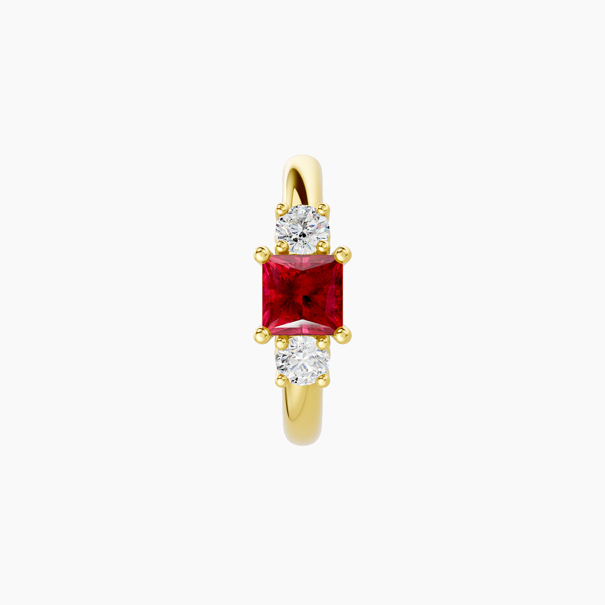 Grace | 18k Yellow Gold 8 mm Trilogy Princess Ruby & Diamond Hoop Piercing