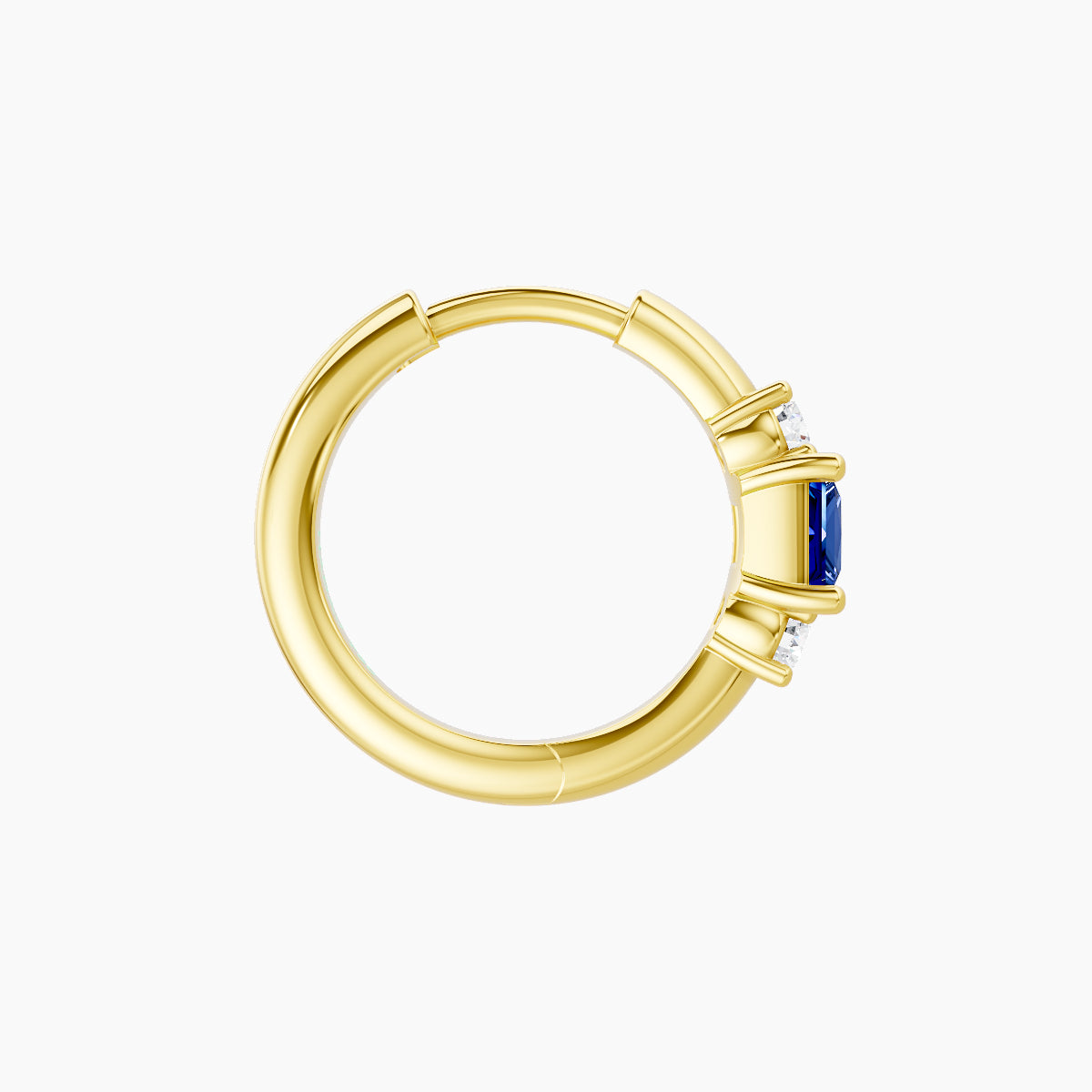 Grace | 18k Yellow Gold 8 mm Trilogy Princess Sapphire & Diamond Hoop Piercing