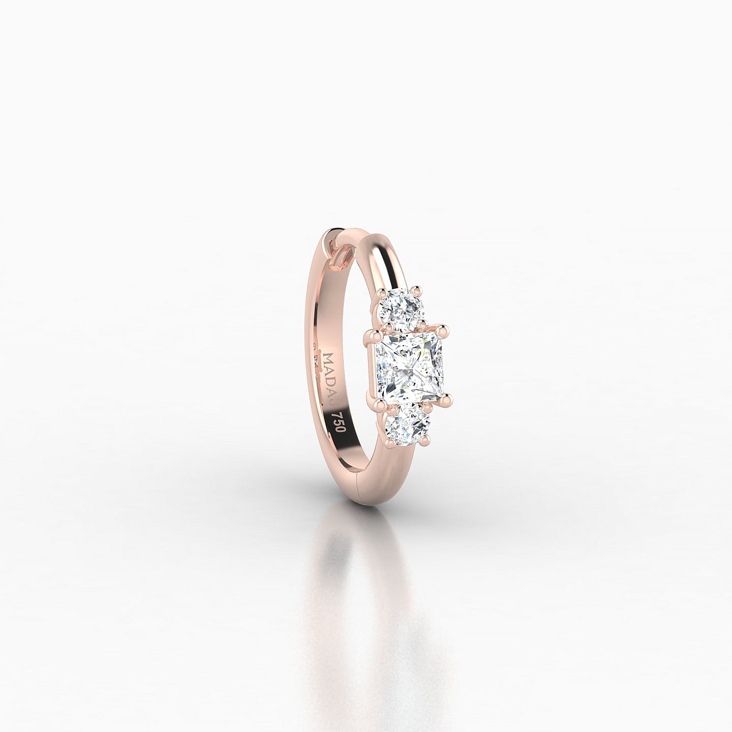 Grace | 18k Rose Gold 8 mm Trilogy Princess Diamond Hoop Piercing