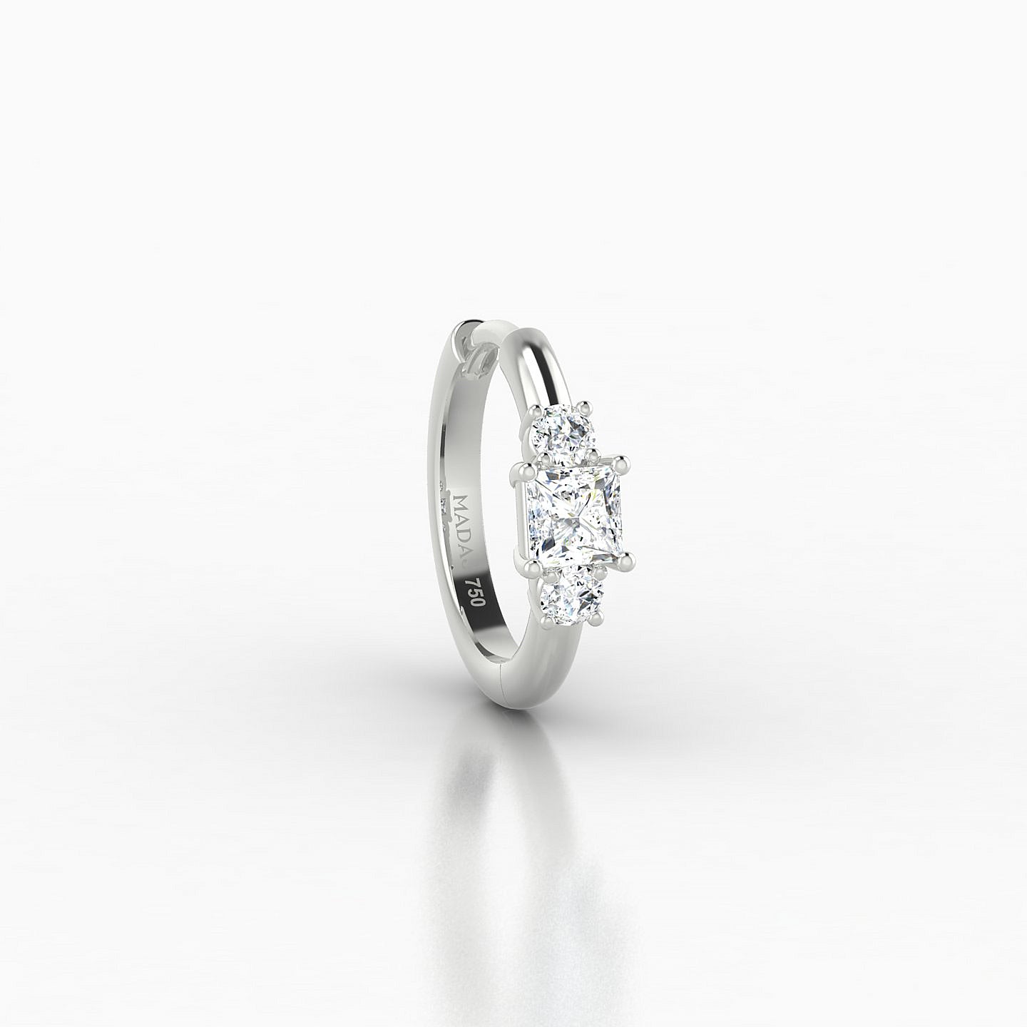 Grace | 18k White Gold 8 mm Trilogy Princess Diamond Hoop Piercing