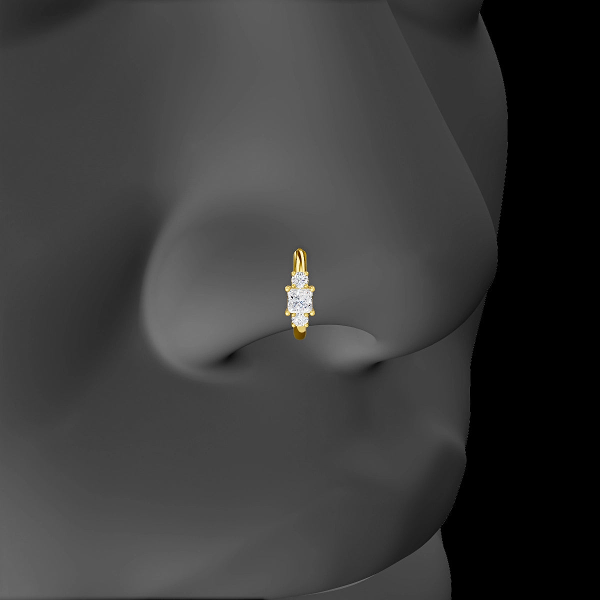 Grace | 18k Yellow Gold 8 mm Trilogy Princess Diamond Nose Ring Piercing