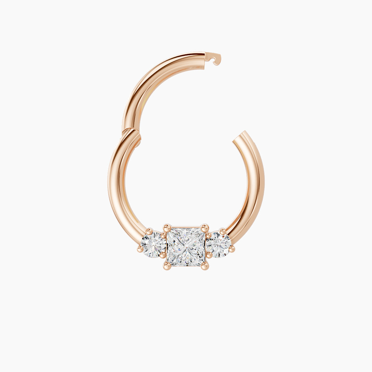 Grace | 18k Rose Gold 8 mm Trilogy Princess Diamond Septum Piercing