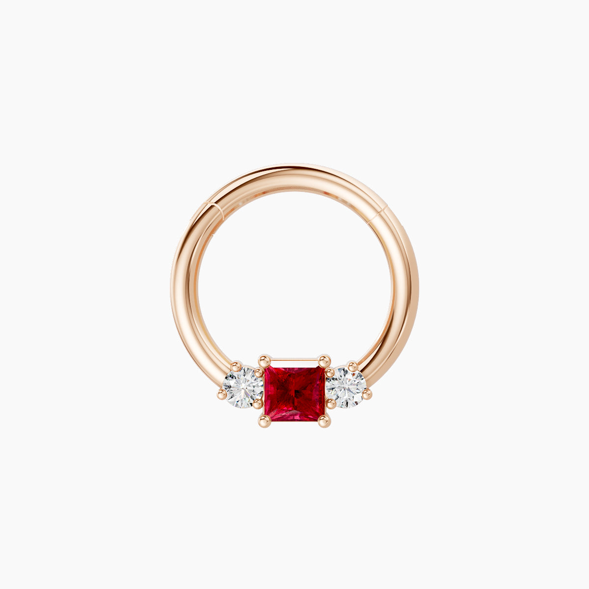 Grace | 18k Rose Gold 8 mm Trilogy Princess Ruby & Diamond Septum Piercing