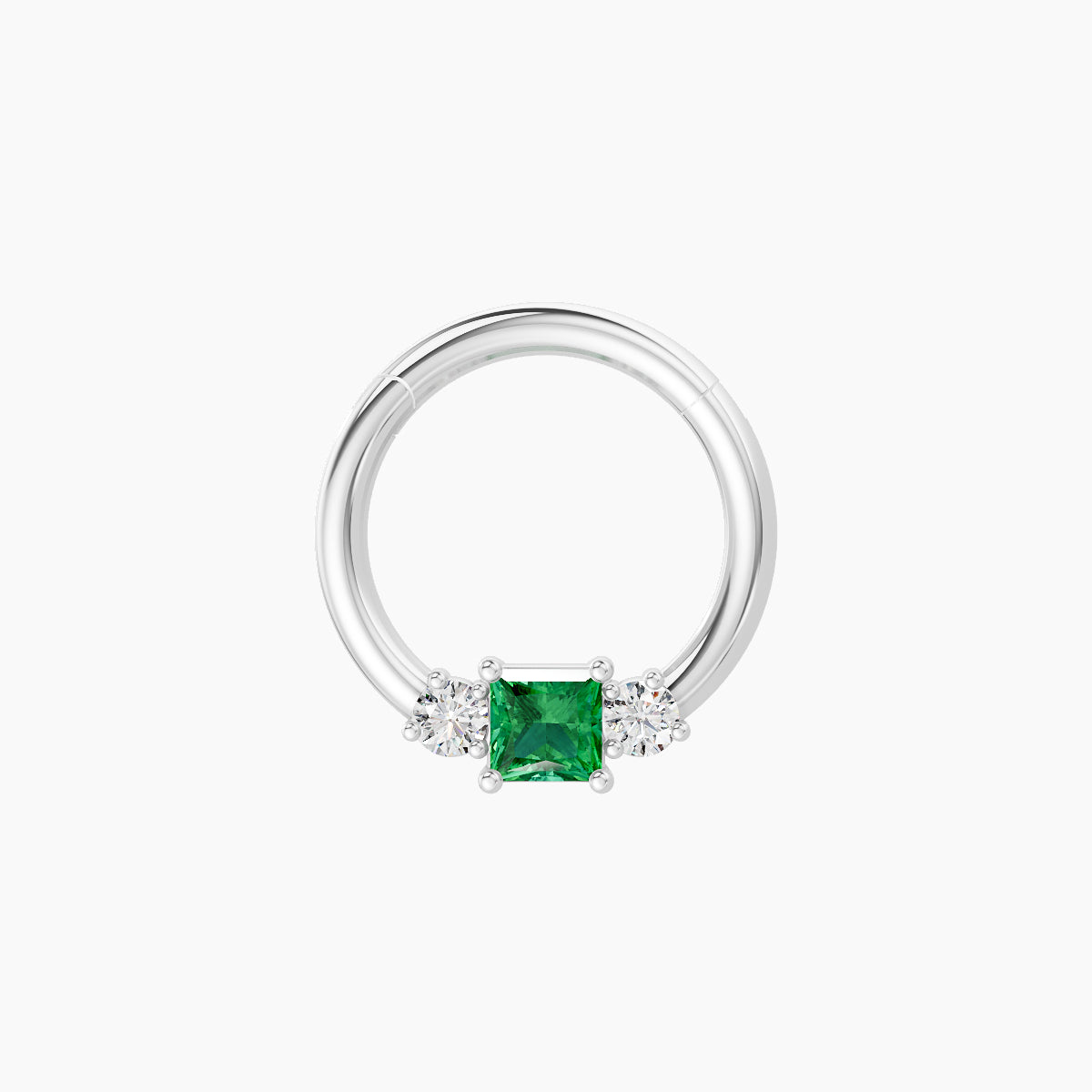 Grace | 18k White Gold 8 mm Trilogy Princess Emerald & Diamond Septum Piercing