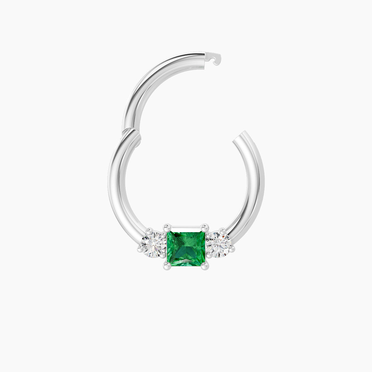 Grace | 18k White Gold 8 mm Trilogy Princess Emerald & Diamond Septum Piercing