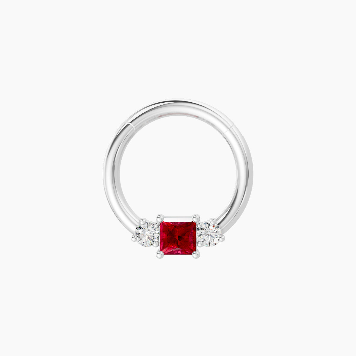 Grace | 18k White Gold 8 mm Trilogy Princess Ruby & Diamond Septum Piercing