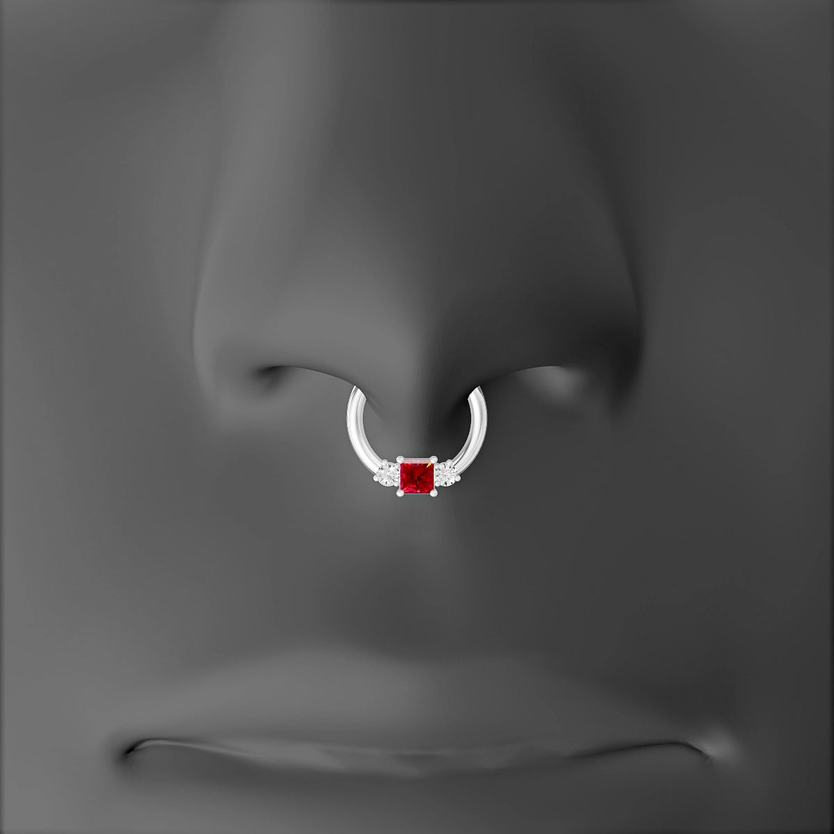 Grace | 18k White Gold 8 mm Trilogy Princess Ruby & Diamond Septum Piercing